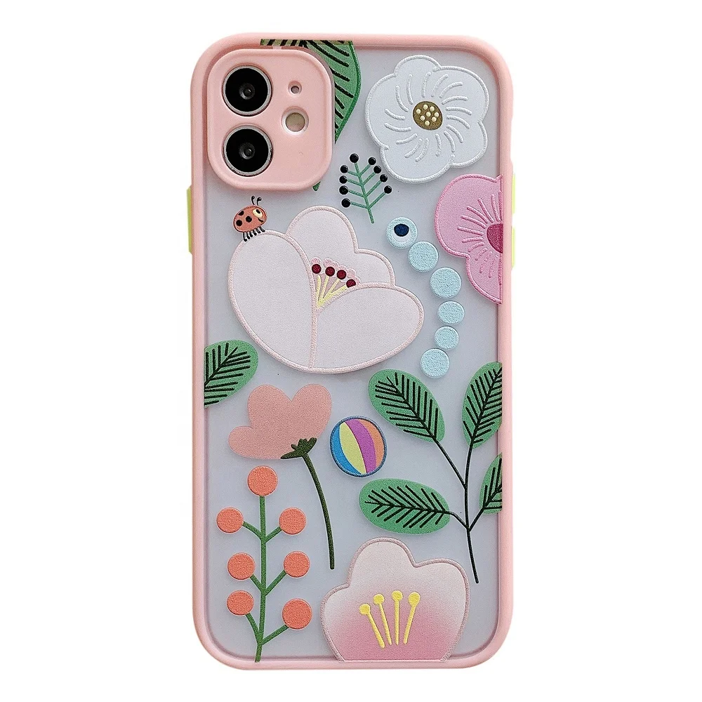 

Cute Flower Plants Phone Case for iPhone 12 11 Pro Max Case Pretty Floral Clear Cover Case for Girls Women, Lavender purple, mint green