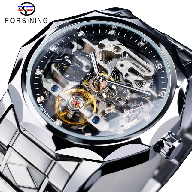 Forsining Automatic Watch Man Waterproof Skeleton Mechanical Clock Luxury Tourbillon Diamond Men Wristwatches Relogio Masculino
