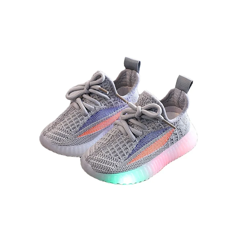 

New Toddler Kids LED SneakersBoys Girls Stripe Sport Running Shoes Baby Lights Fashion Sneakers Children Luminous casual Shoes, Black,white,grey,pink