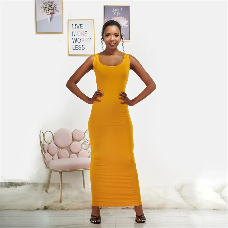 

Best Selling Summer Sexy Womens Long Bodycon Slim Elastic Sleeveless Halter Neck Casual Dresses For Women