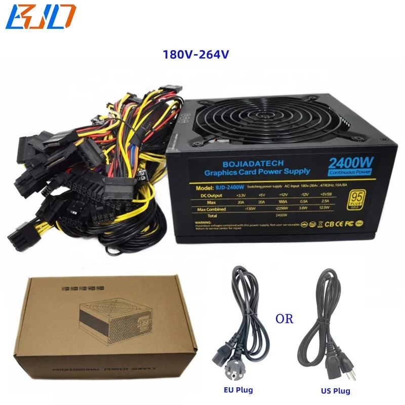 

2400W ATX Switching Power Supply PSU 180V-264V with Silent Quiet Fan 95% fficiency for 8 Graphics Card GPU Rig