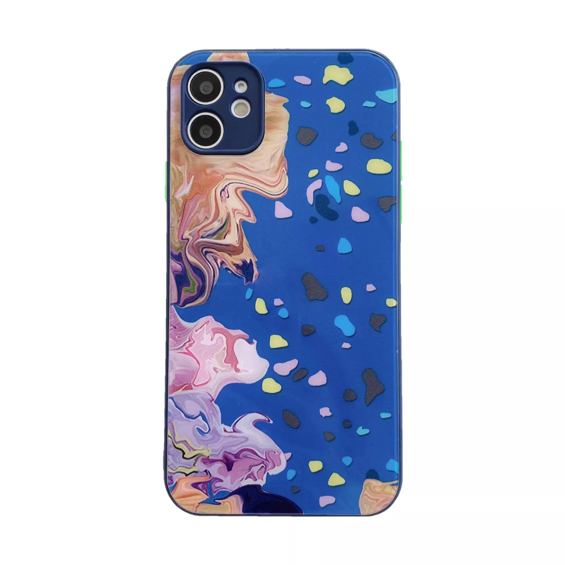 

Fashion designer slide camera full cover protection shockproof watercolor tpu tempered glass phone case for iPhone 12 11 Pro Max
