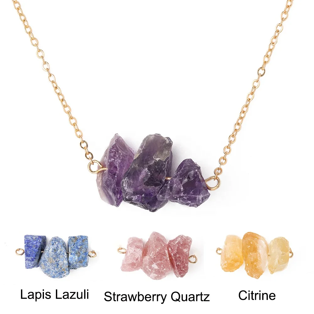 

Raw Natural Stone Healing Crystal Pendant Necklace Rough Gemstone Charm Necklace Jewelry For Women