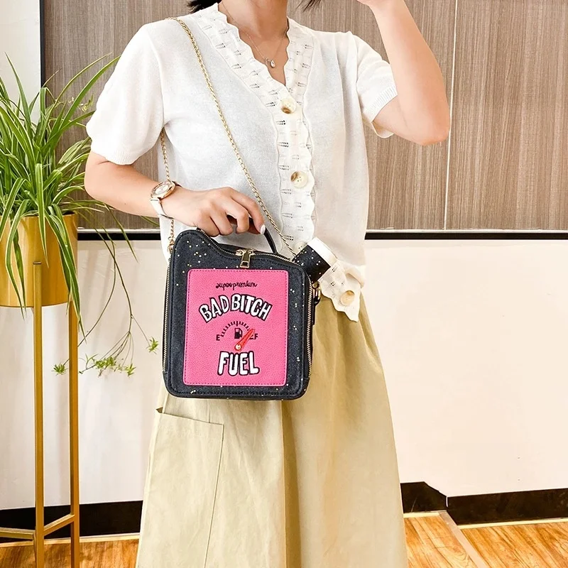 

Ladies Messenger Bag Clutch Bag Totes Fashion Fun Embroidery Letter Gasoline Bottle Shape Women Chain Purse Handbag, As the picture shown