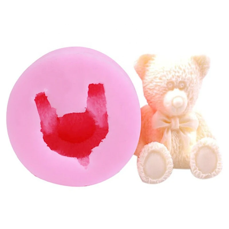 

3D Bear Silicone Mold DIY Baby Birthday Party Cake Decorating Tools Cupcake Topper Fondant Baking Chocolate Candy Molds, Pink