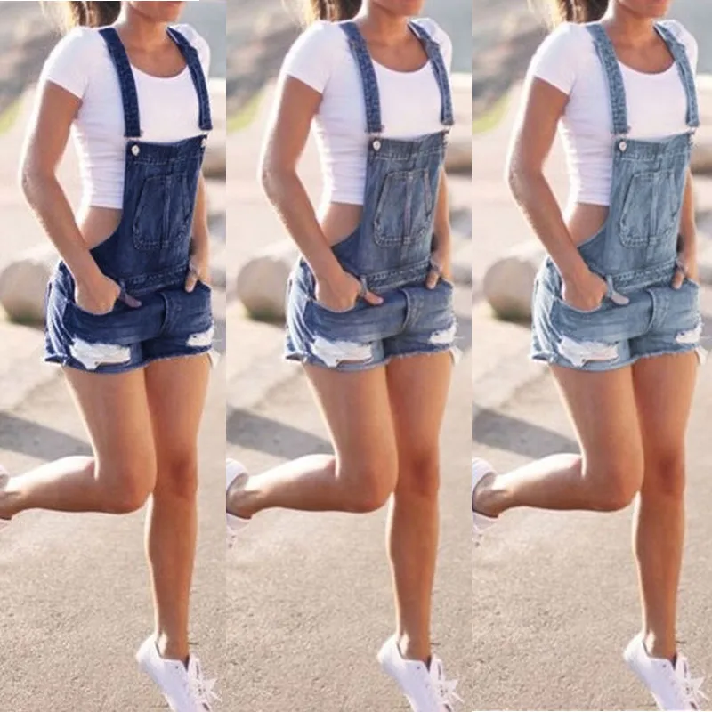 

Women's Fashion Jeans Overall Sexy Ripped Denim Strap Shorts Summer Overall