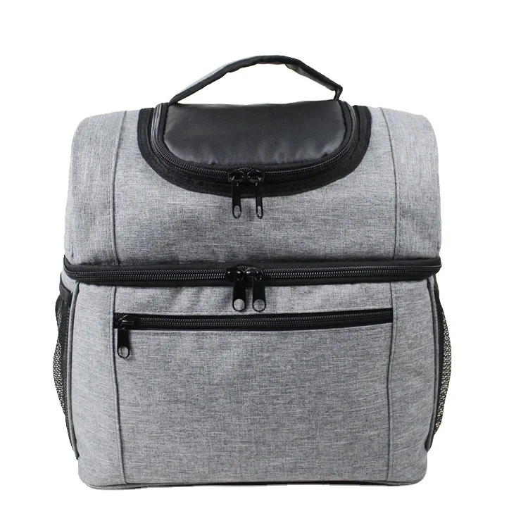 

Factory double layer insulated picnic food delivery cooler bag, Gray,customized color