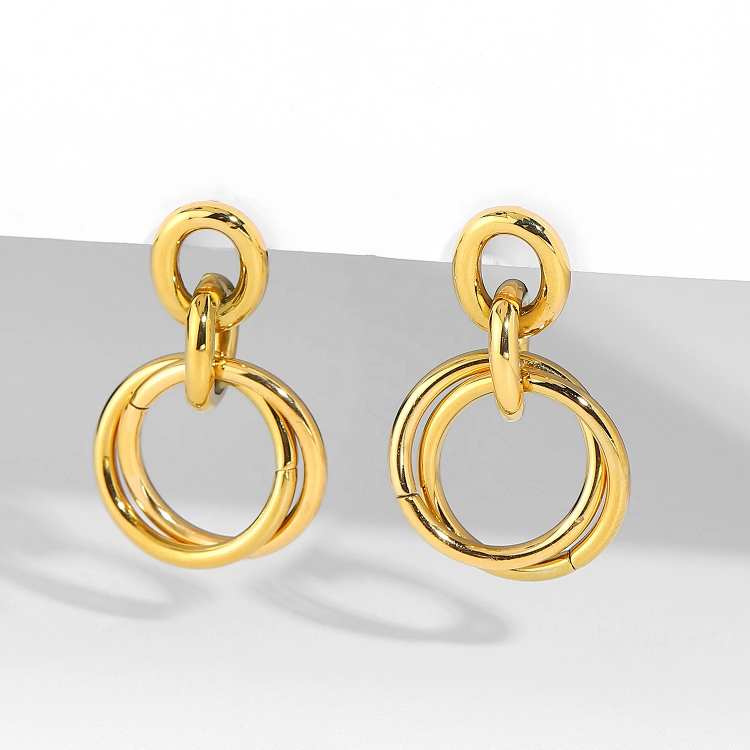 

New Small Big Round Hoop Earrings For Women Double 18K Gold Plated Stainless Steel Circle Dangle Earring