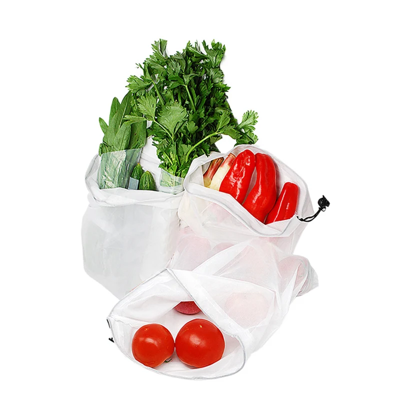 

Wholesale eco-friendly reusable white produce 100% RPET net mesh bag for fruit and vegetables, Customized color