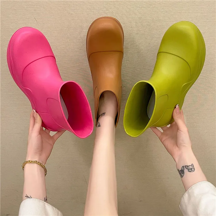 

Solid Color Round Toe Shoes Thick Soled Short Rain Boot Women Ladies Rain Boots, Customized color