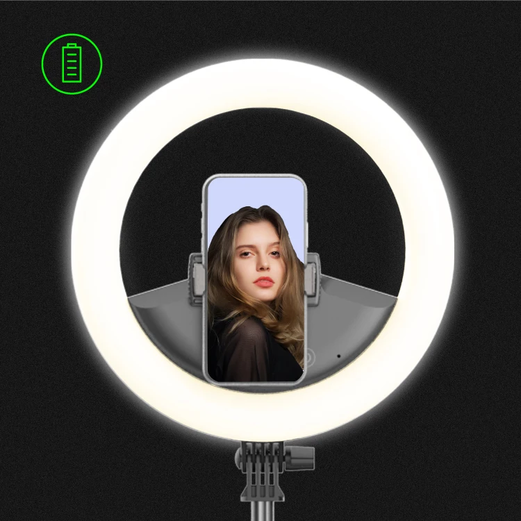 

Online Drop Shipping 7200mAh Battery Powered Portable Led selfie ring light with Tripod Stand and Phone holders, Black