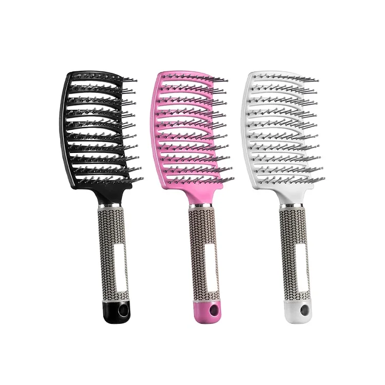 

Anti-Static Curved Round Metal Hair Extension Wig Massage Private Label Ionic Custom Logo Detangling Wide Tooth Hair Brush Combs, Black, white, pink