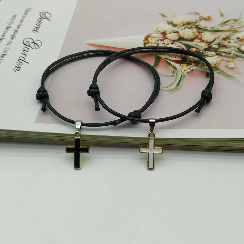 

2 pcs/lot Cross Couple Bracelet New Fashion White Black Color Charm Bracelet Gift For Friend Lover Handmade Trendy Jewelry