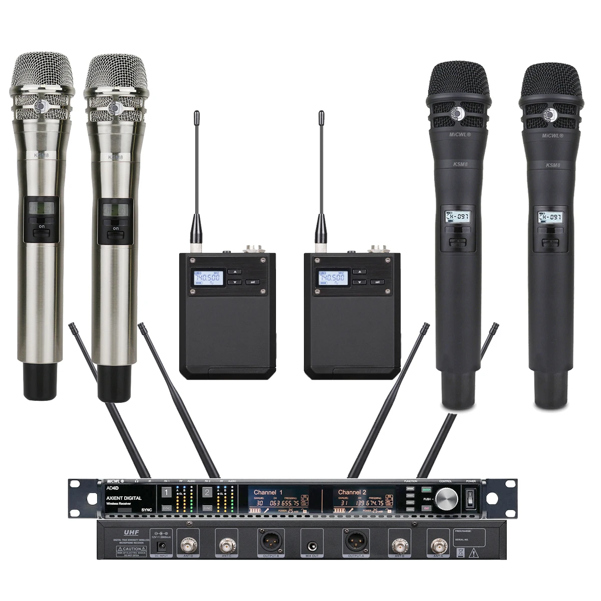 

Professional KSM8 Black Cardioid Handheld AD4D Wireless Microphone Digital System UHF Dual Channel True Diversity Stage Studio