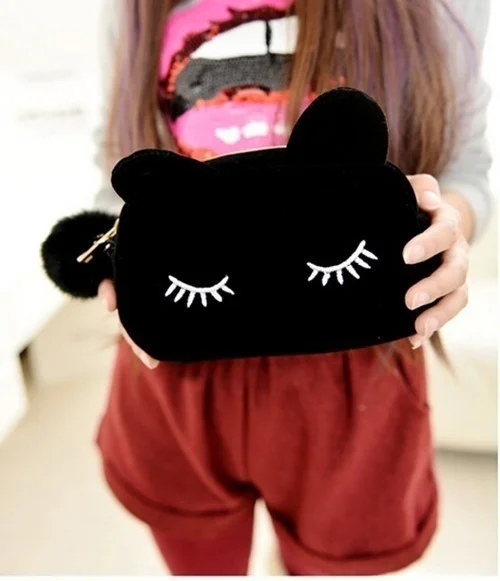 

Colorful Cartoon Cat Design Coin Storage Case Travel Makeup Flannel Pouch Cosmetic Bag