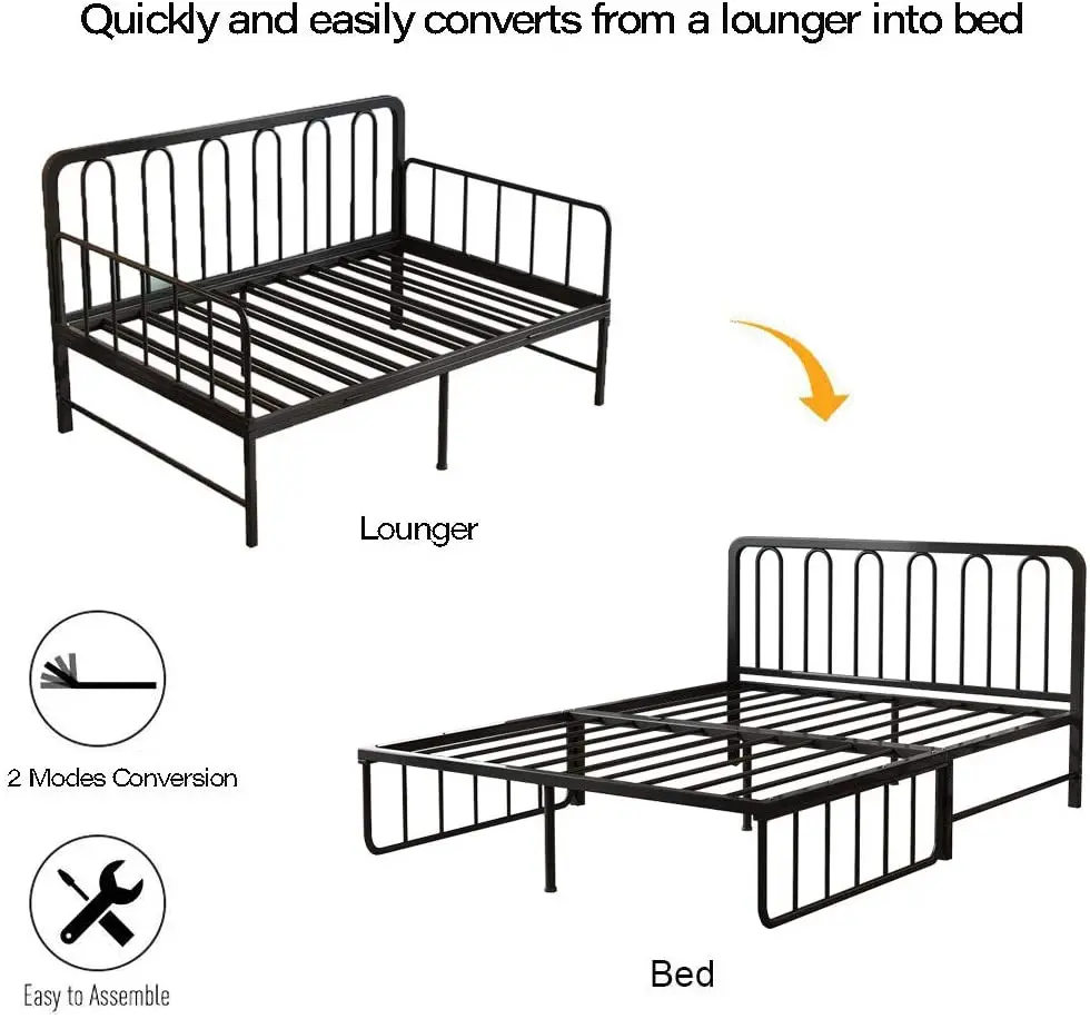 Queen/full Size Heavy Duty Foldable Iron Daybed Premium Steel Slat
