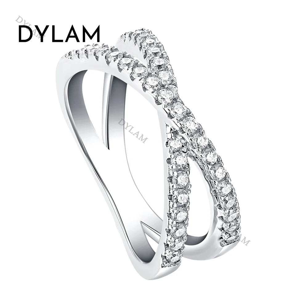 

Dylam Fashion Solid Ring for Women Cross X Shape Exquisite Party Cocktail Ring Zirconia Micro Paved Silver Jewelry women