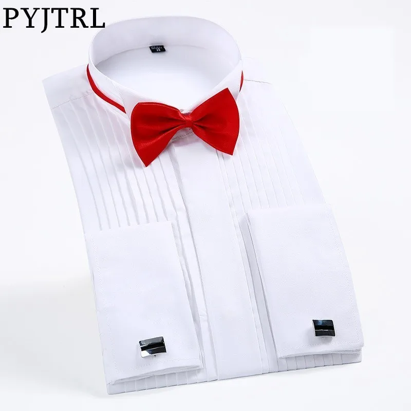 Male Classic Wedding Bridegroom Groomsman Dress Tuxedo Shirt Gentleman Formal Long Sleeve Slim Fit Men Chemise Homme