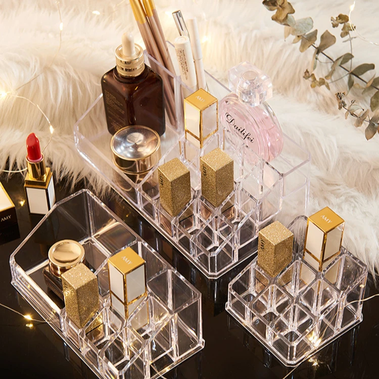 

Gold bronzing cosmetic storage box New arriving PS Jewelry & Cosmetic Storage Display organizer plastic organizer, Transparent