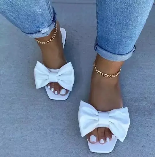 

Hot sale plus size 2021 summer new European and American women's casual slippers with flat bow, Picture