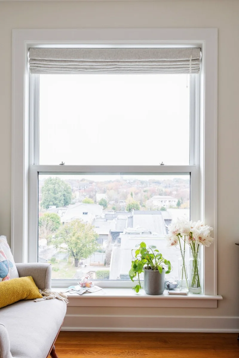 Decorative window film in a kitchen window