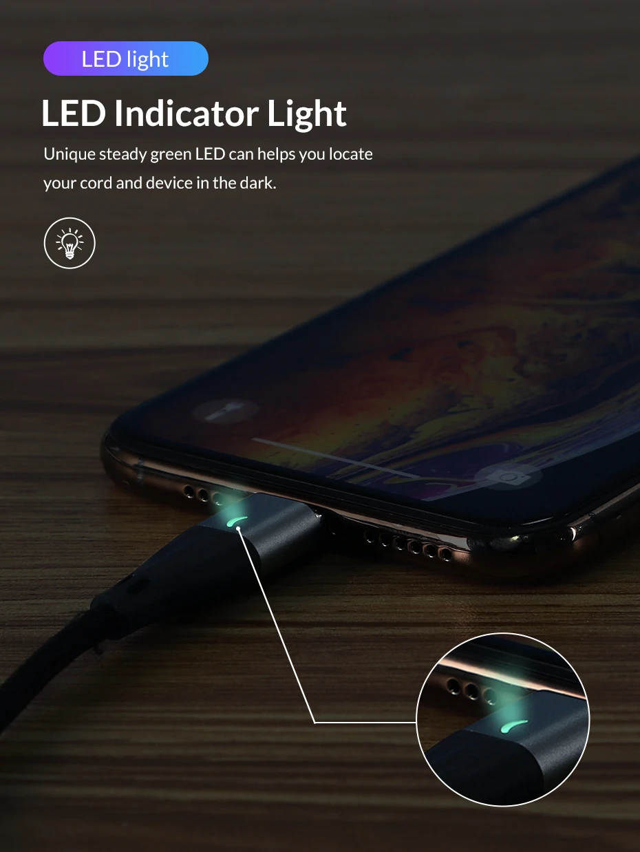 TOPK 1M AM61 Fast Charging Nylon Braided LED Phone Magnetic USB Charger Cable - ANKUX.COM