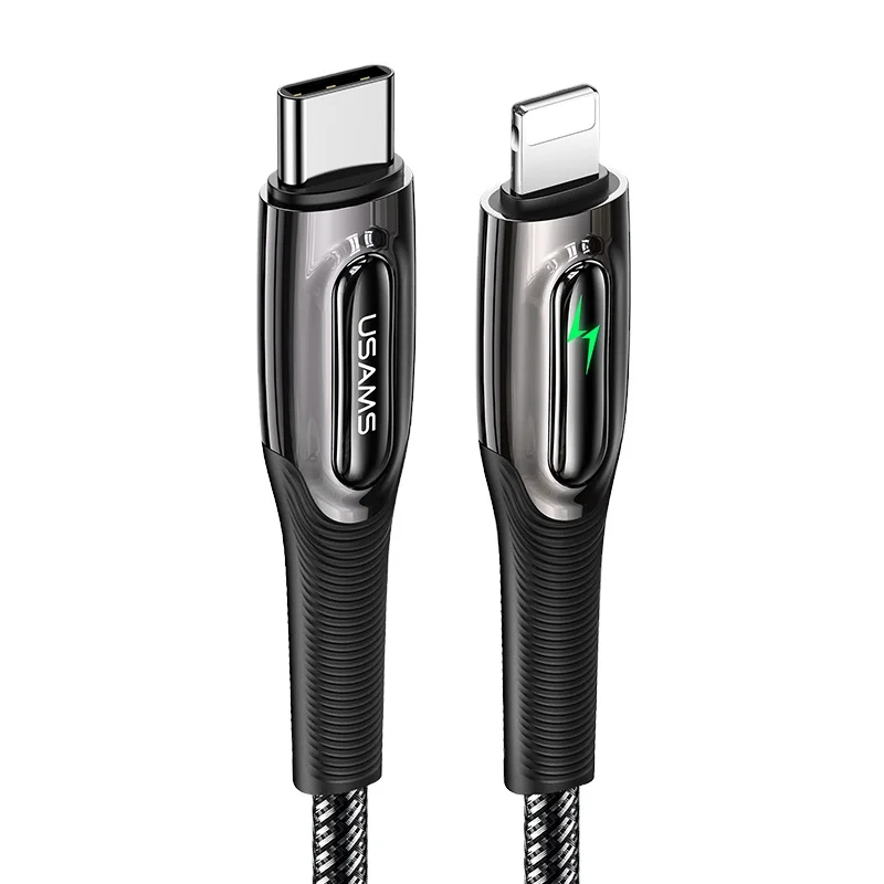 

USAMS New Arrivals SJ518 Type-C To Lighting Smart Power Off 30W PD 1.2M Cable Raydan Series, Black/dark green