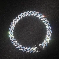 

Stock pink blue white micro pave cz USA hot selling Miami cuban link chain bracelet 7" 8"