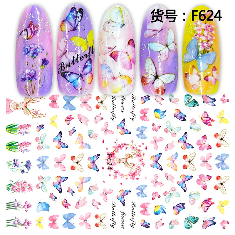 

1pcs Butterfly nail stickers valentine's day nail decals rose hearts butterfly manicure decoration, 10 color