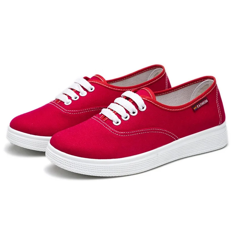 

Pure-color Square lace up Flat Shoes Women Casual canvas sneakers