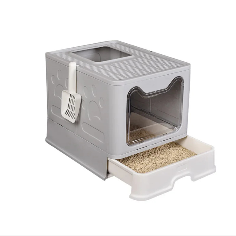 

Wholesale Customization Pet Clean Foldable Cat Litter Box Flip Litter Box With Scoop And Reusable Liner Cat Toilet Box