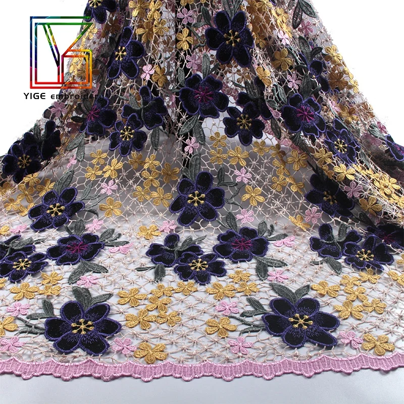 

colorful Hollowed out Floral Pattern guipure Water-soluble Embroidery Women Lace Dresses fabric