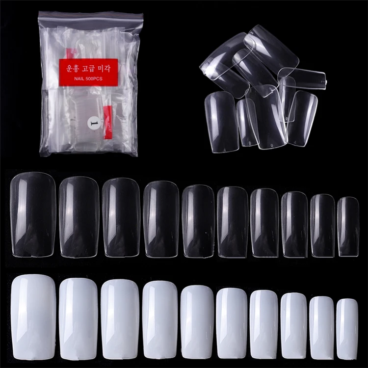 

Acrylic French Full Cover Long Curved Square Nail Tips Straight Transparent Natural Artificia False Nails