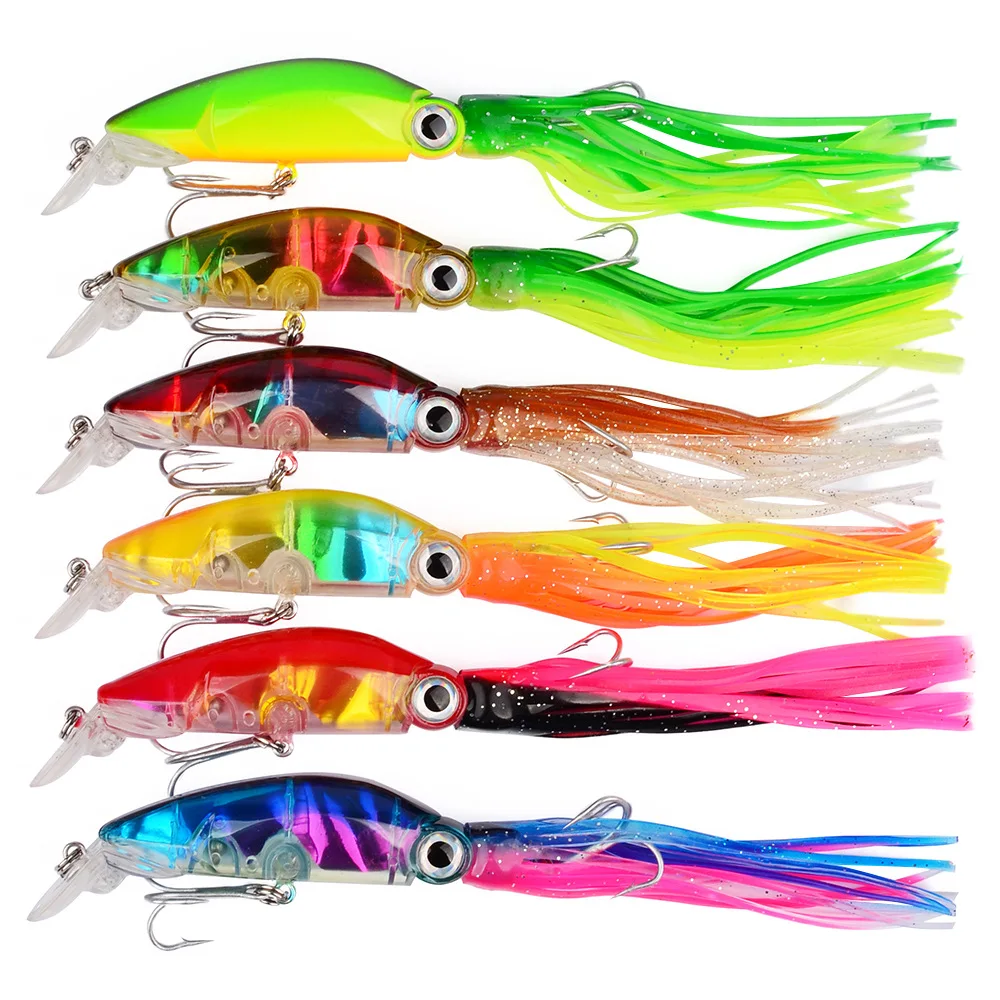 

10cm 18g Hard Fishing Lures Bionic Baits Artificial Hard Squid Skirts Octopus Trolling Baits With Hook Rig Fishing Tackle