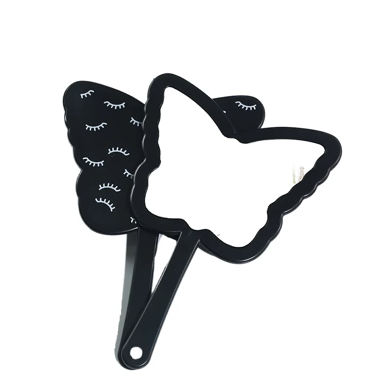 Zonyin New Product Cosmetic Lash Mirror Black Butterfly-shaped Portable Lash Printed Handheld Makeup Mirror for Beauty Salon