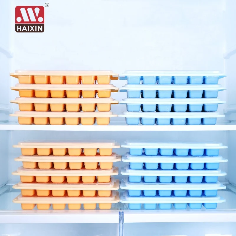 

New Arrival BPA Free Unique Half Silicone Ice Cube Mold Custom Logo Silicone Ice Cube Tray with Lid, Orange / blue