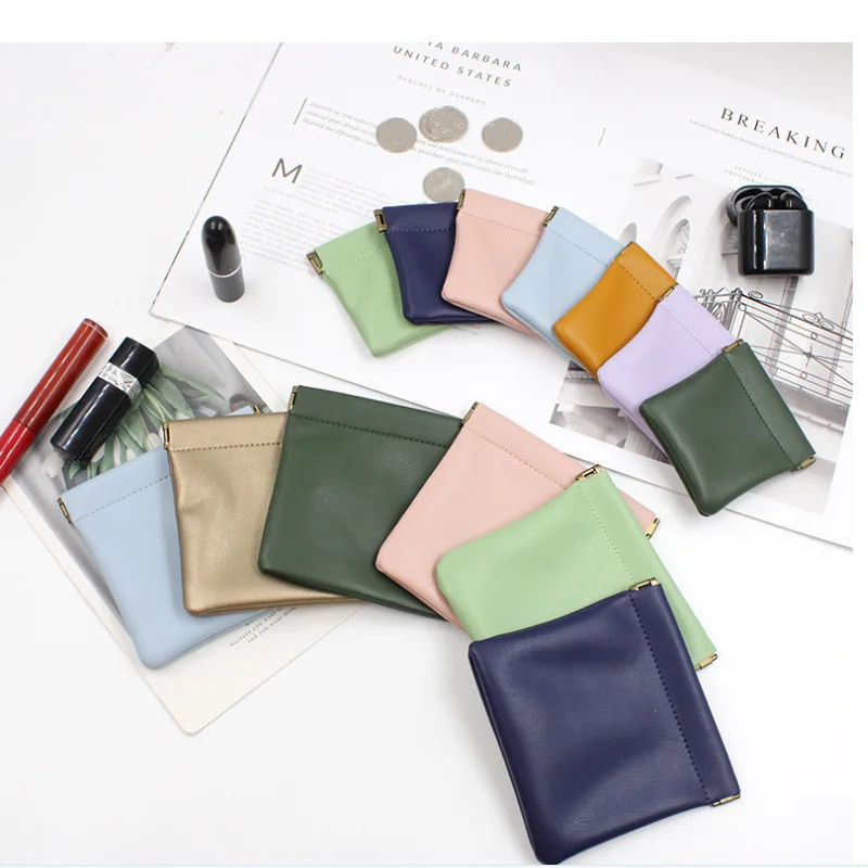 

Leather Squeeze Coin Purse Pouch Change Holder Coin Purse Solid Black Red Money Bag, Brown