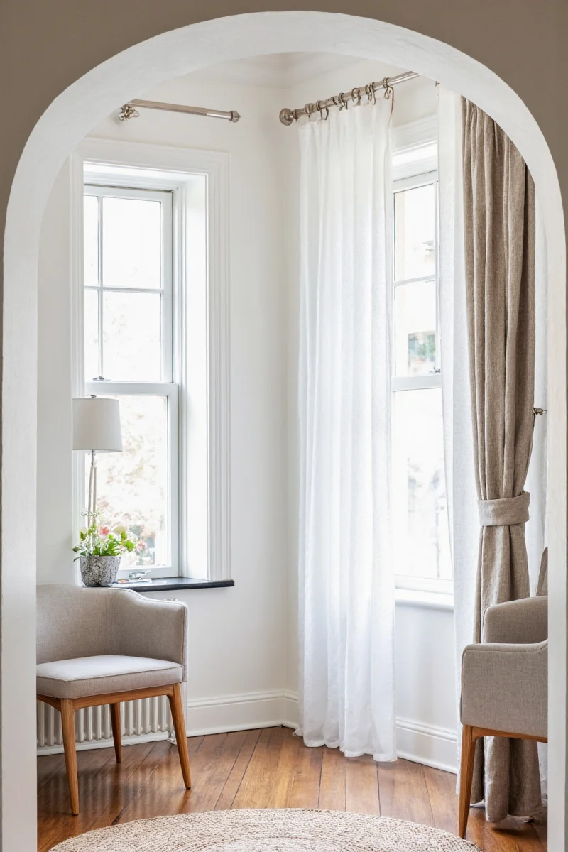 Linen curtains with brass rings