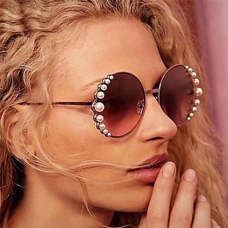 

Pearl Sunglasses For Women Round Sun Glasses Luxury Brand sunglasses Gradient Lens Shades, Mix color or custom colors