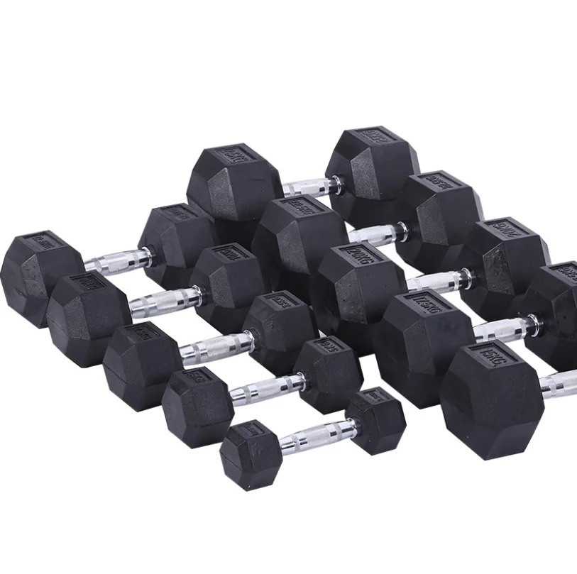 

High Quality Fitness Dumbbell Weightlifting Gym Dumbbell Rubber Hexagonal Dumbbell Set Fitness Equipment, As picture