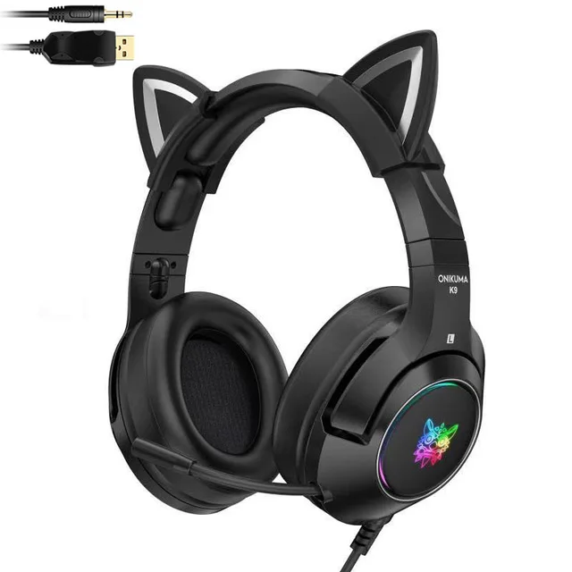 

ONIKUMA Gaming Headset with Removable Cat Ears Gamer headphone with RGB LED Light for PS5, PS4, Xbox One , Nintendo Switch, PC, Black with grey