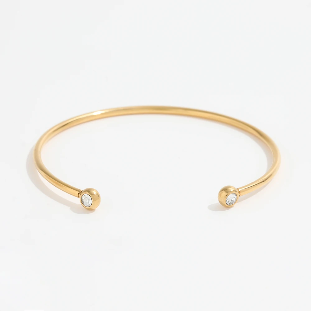 

Waterproof Tarnish Free 18K PVD Gold Plated Dainty CZ Pearl Elegant Adjustable Cuff Bracelet for Women Fashion Jewelry