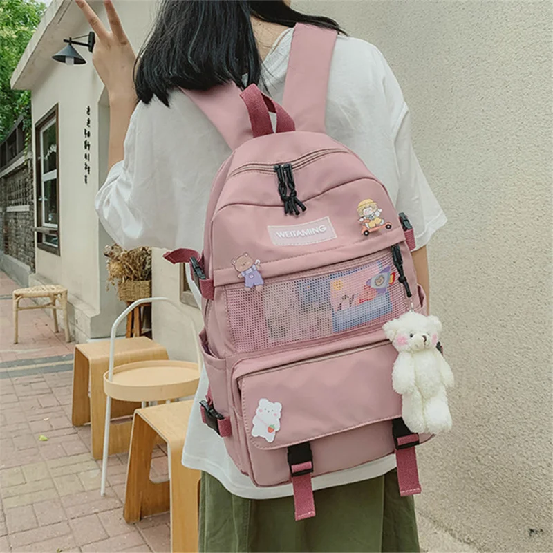 

Lovely Pink Grils Backpack Middle High School Bags teenager Backpag, 4 colors