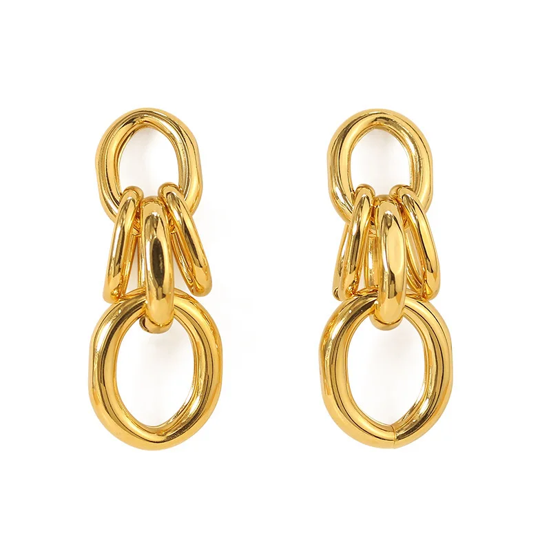 

Charare personality gold plated brass circle chain earrings