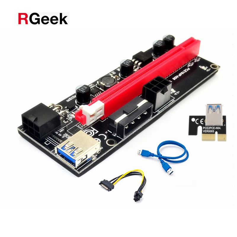 

RGeek Dual 6Pin PCIe PCI-E PCI Express Riser Card 009S 1x to 16x USB 3.0 Cable GPU Riser Adapter, Black