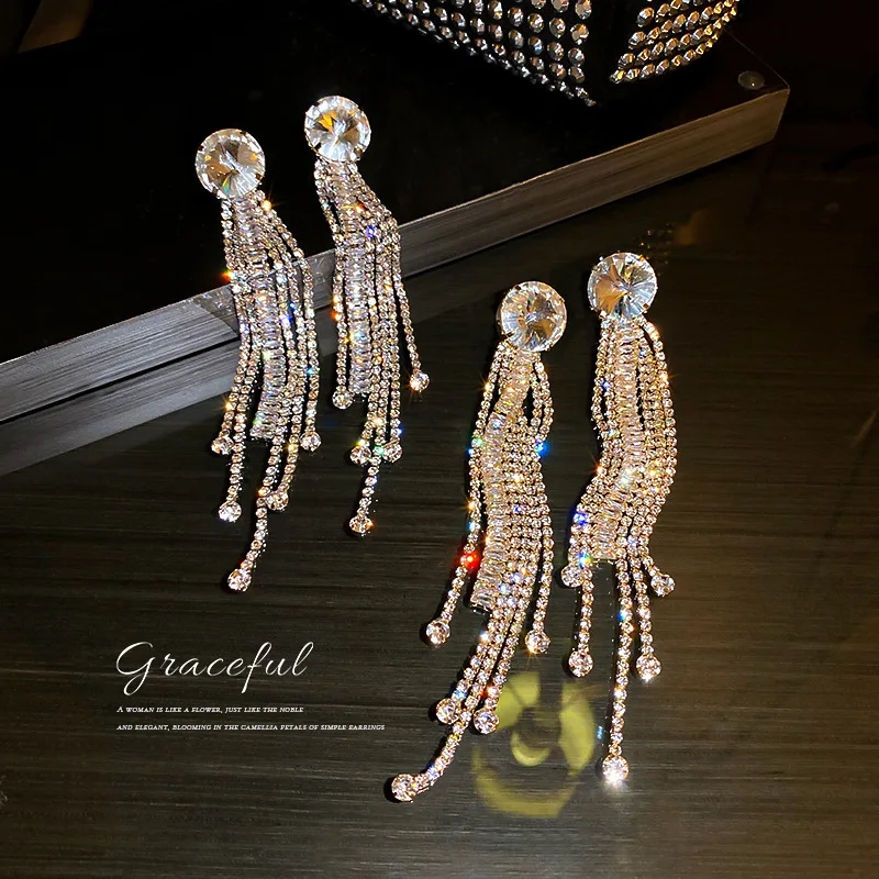 

wholesale earrings charms crystal long tassel earring