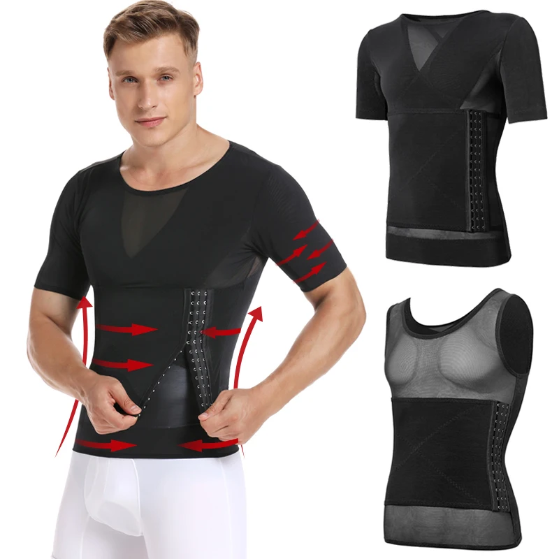 

Mens Body Shaper Compression Shirts Abdomen Shapewear Tummy Slimming Sheath Gynecomastia Reducing Corset Waist Trainer Slim Tops