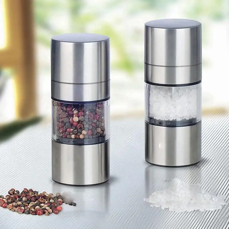 

OOA13 Stainless Steel Manual Salt Pepper Mill Grinder Portable Mill Seasoning Muller Kitchen Tools Spice Grinder Pepper Mill, As picture