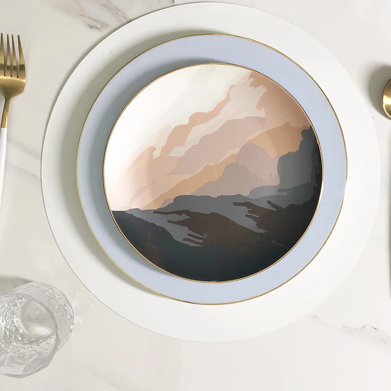 

Luxury porcelain restaurant plates dishes ceramic gold rim wedding plate