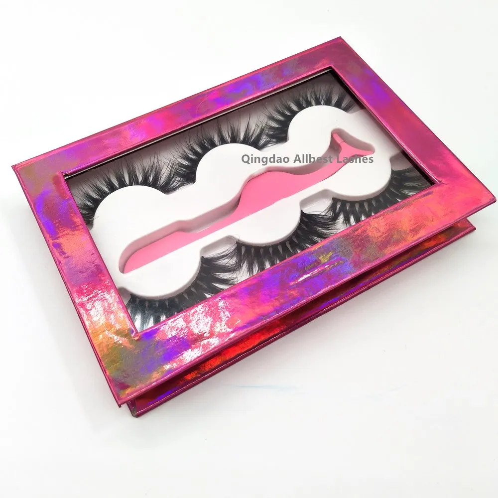

Rectangular eyelash Package Box Paper 3 Pair Eyelash Cases with tweezer, Natural black